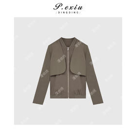 01-1潘依绣丁丁宠粉福利新款设计感假两件拉链拼接纯色宽松短款外套W7815