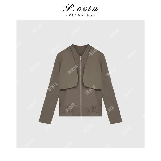 01-1潘依绣丁丁宠粉福利新款设计感假两件拉链拼接纯色宽松短款外套W7815 商品图0