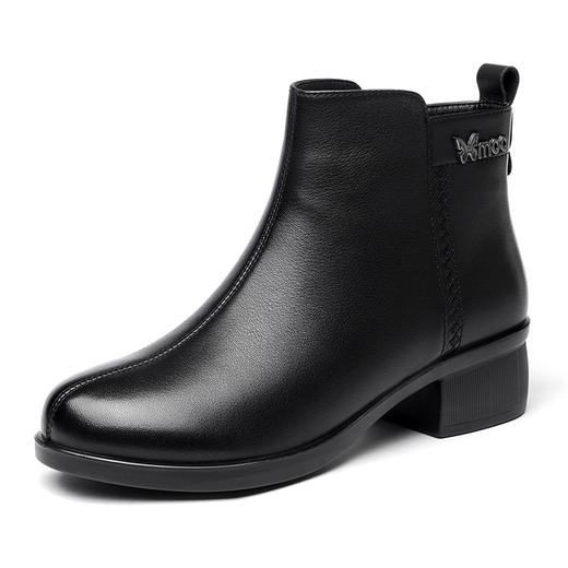 信诺超软真皮短靴女款粗跟靴子2024冬季新款女鞋加绒妈妈棉鞋皮鞋M615-7D 商品图3