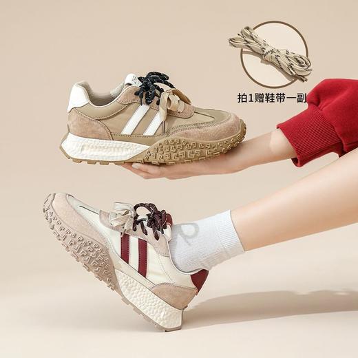 ZHR则则真皮德训鞋女复古休闲运动鞋2024秋季新款拼色厚底板鞋女 商品图3