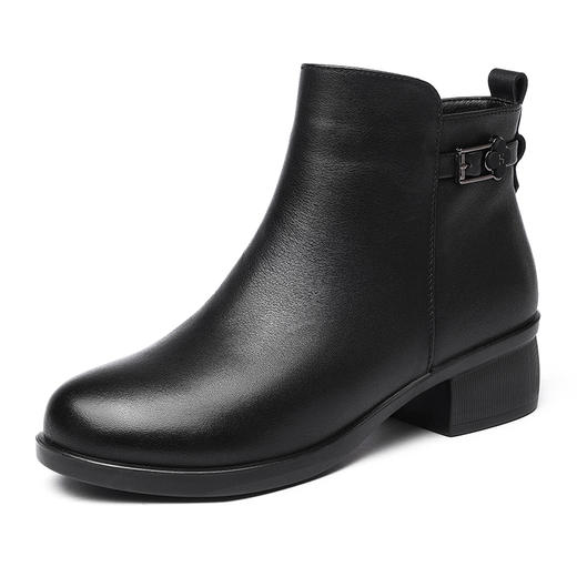 信诺女鞋真皮舒适时装靴子2024新款冬季短靴中老年加绒棉鞋妈妈鞋M615-9D 商品图3