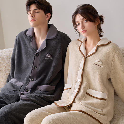 （合作款）芬腾珊瑚绒加绒加厚保暖情侣家居服套装yc0108014 商品图0