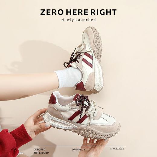 ZHR则则真皮德训鞋女复古休闲运动鞋2024秋季新款拼色厚底板鞋女 商品图6