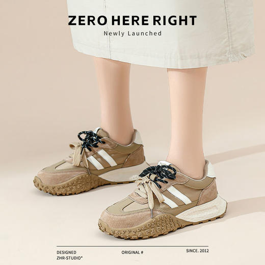 ZHR则则真皮德训鞋女复古休闲运动鞋2024秋季新款拼色厚底板鞋女 商品图8