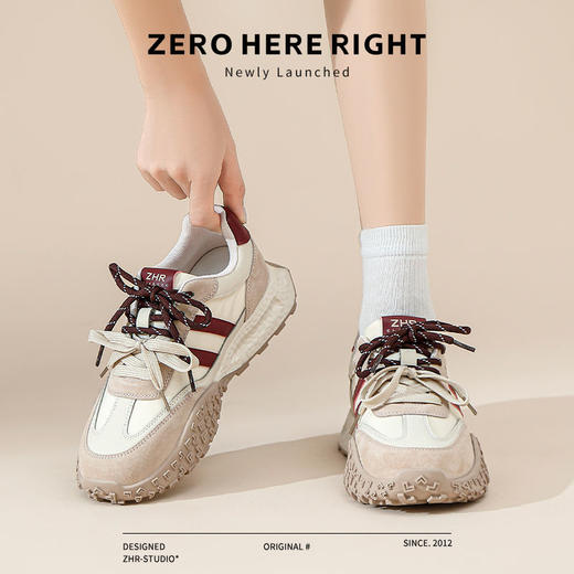 ZHR则则真皮德训鞋女复古休闲运动鞋2024秋季新款拼色厚底板鞋女 商品图5