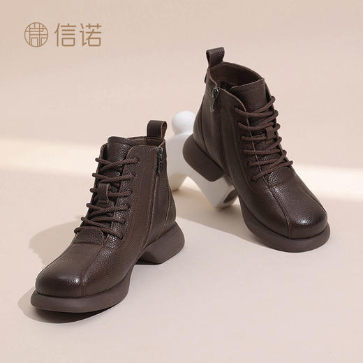 信诺真皮保暖短靴女2024冬季新款靴子加绒女鞋舒适软底妈妈鞋棉鞋M583-6D 商品图1