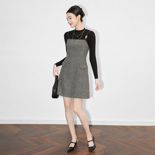 【高货wl】全新升级【铂金会员358/天猫479/差价121】(13748) 洛诗琳秋季名媛小香风套装针织打底吊带毛呢裙两件套 商品图0