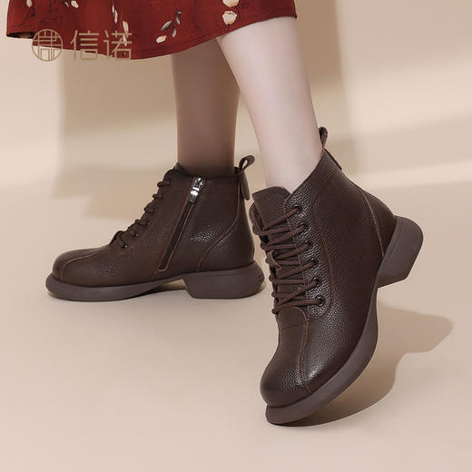 信诺真皮保暖短靴女2024冬季新款靴子加绒女鞋舒适软底妈妈鞋棉鞋M583-6D 商品图4