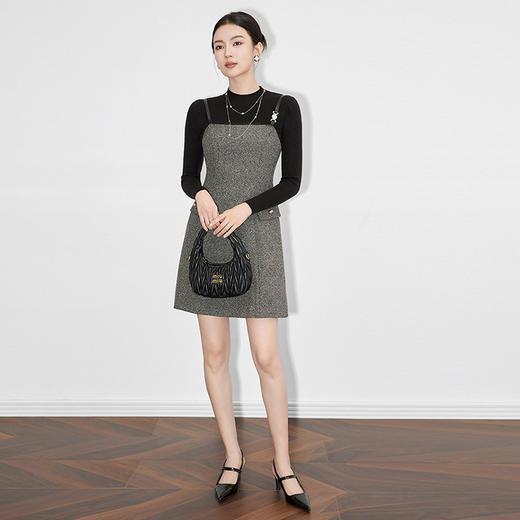 【高货wl】全新升级【铂金会员358/天猫479/差价121】(13748) 洛诗琳秋季名媛小香风套装针织打底吊带毛呢裙两件套 商品图3