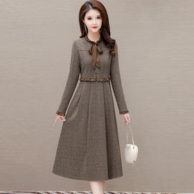 QYMHL-24A6638-Y 假两件厚款连衣裙女2024年春秋季新款木耳边拼结中长款A字裙