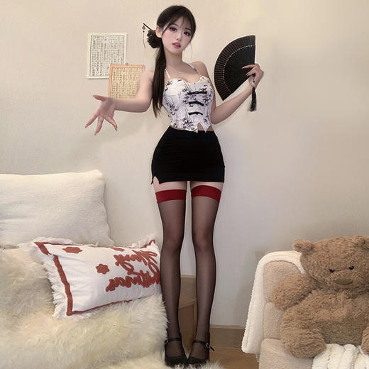 霏慕 情趣性感睡衣水墨烟雨新中式肚兜套装水墨竹枝印花新中式制服诱惑夫妻刺激房事方便高档套装 6394 6395  均码 商品图12