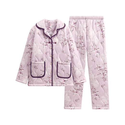 芬腾女士睡衣冬季三层夹棉珊瑚绒加厚套装新中式抗静电加绒家居服 商品图4