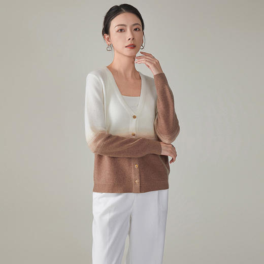 【hrf】全新升级【铂金会员367/天猫499/差价132】(34422) 洛诗琳秋冬女装渐变色长袖开衫羊绒混纺针织毛衣外套 商品图3