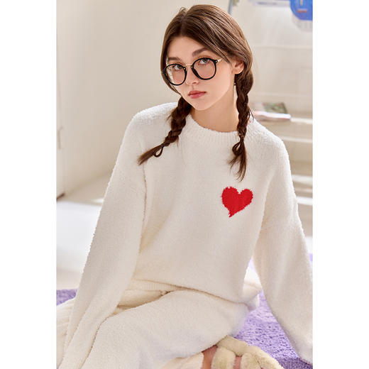 芬腾半边绒女士睡衣秋冬加厚套装新款保暖加绒可外穿珊瑚绒家居服 商品图0