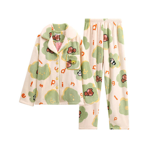 芬腾女士睡衣珊瑚绒秋冬套装加绒加厚布朗熊法兰绒保暖大码家居服 商品图4