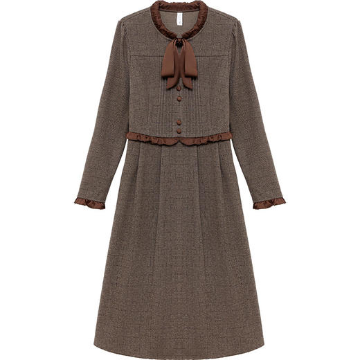 QYMHL-24A6638-Y 假两件厚款连衣裙女2024年春秋季新款木耳边拼结中长款A字裙 商品图4