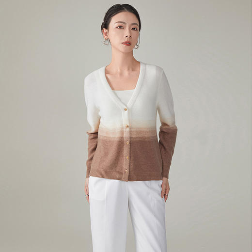 【hrf】全新升级【铂金会员367/天猫499/差价132】(34422) 洛诗琳秋冬女装渐变色长袖开衫羊绒混纺针织毛衣外套 商品图4