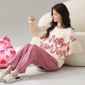 【全棉长袖家居服睡衣】可外穿秋季纯棉睡衣  ins长袖圆领甜美休闲家居服套装