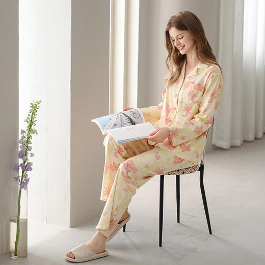 100%纯棉睡衣女秋季长袖开衫套装居家服 芬腾 商品图4