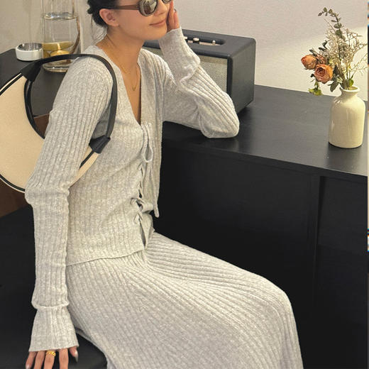 【顺丰包邮】53310 洛诗琳法式气质绑带长袖修身显瘦针织开衫女20314A 商品图3
