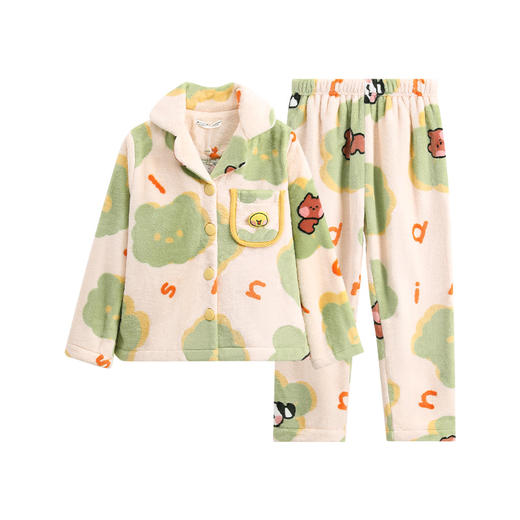 芬腾珊瑚绒女童睡衣秋冬加厚套装布朗熊女孩中大童宝宝儿童家居服 商品图4