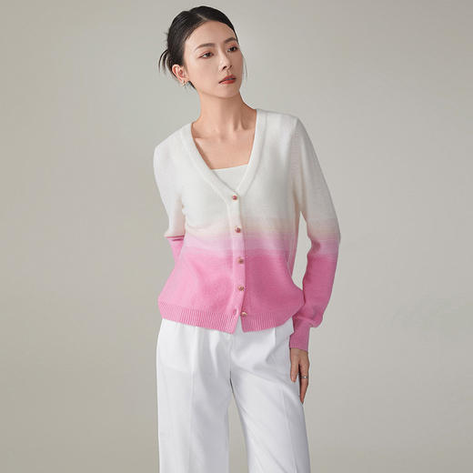 【hrf】全新升级【铂金会员367/天猫499/差价132】(34422) 洛诗琳秋冬女装渐变色长袖开衫羊绒混纺针织毛衣外套 商品图1