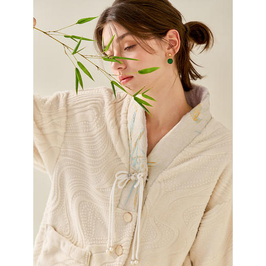 芬腾女士睡衣珊瑚绒秋冬季保暖套装新中式女款宽松加绒加厚家居服 商品图2