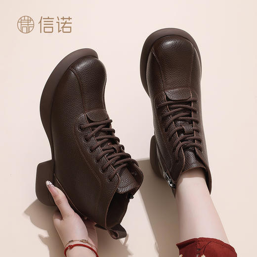 信诺真皮保暖短靴女2024冬季新款靴子加绒女鞋舒适软底妈妈鞋棉鞋M583-6D 商品图5