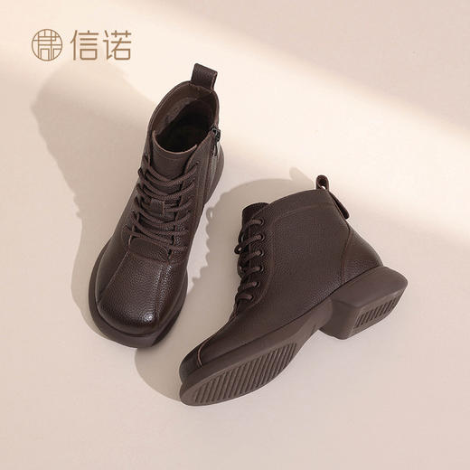 信诺真皮保暖短靴女2024冬季新款靴子加绒女鞋舒适软底妈妈鞋棉鞋M583-6D 商品图2
