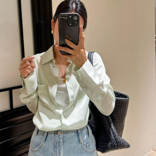 【顺丰包邮】54022 洛诗琳秋季新款简约纯色桑蚕丝通勤叠穿衬衫10623 商品图3