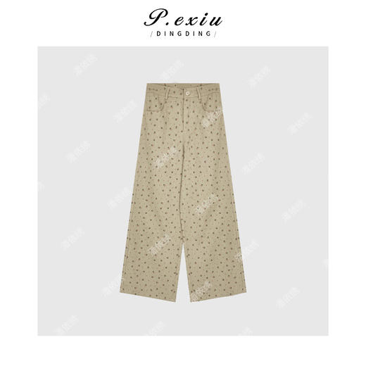 03-3潘依绣丁丁宠粉福利夏季新款草莓印花休闲宽松阔腿直筒牛仔裤W8528 商品图0