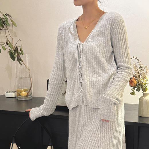 【顺丰包邮】53310 洛诗琳法式气质绑带长袖修身显瘦针织开衫女20314A 商品图1