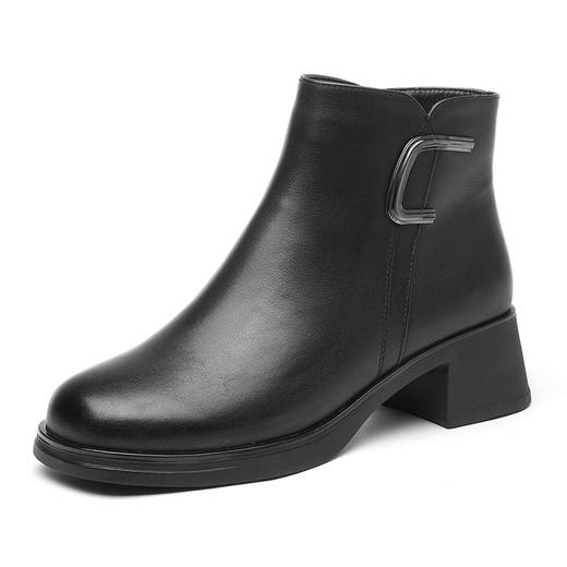 信诺真皮英伦厚底短靴女加绒时装女靴子2024冬季新款妈妈棉鞋皮鞋M321-7D 商品图3