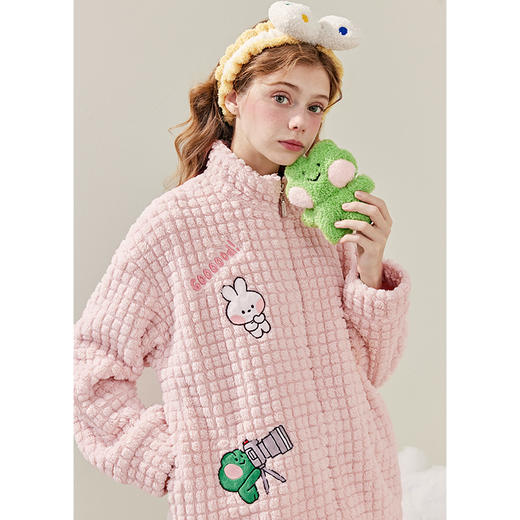 芬腾女睡衣珊瑚绒立领拉链秋冬加厚套装布朗熊新款保暖大码家居服 商品图2