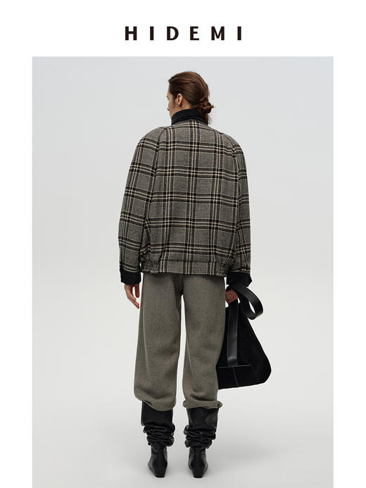 HIDEMI 【戚薇同款】进口色织羊毛粗呢毛呢加宽复古廓形肩型飞行员加棉可拆卸棉服背心两件套大衣外套 商品图11