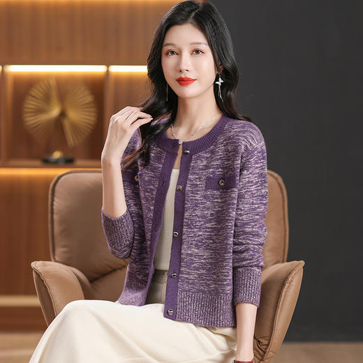 CC复古轻奢女装羊毛针织衫打底2024秋冬新款秋厚款开衫长袖圆领外套 商品图2