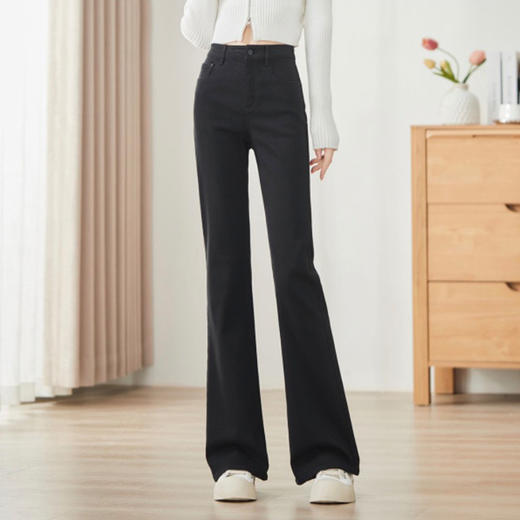 【顺丰包邮】12706 洛诗琳黑色高腰显瘦微喇窄版直筒牛仔裤女1037 商品图2