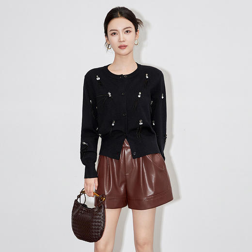 【高货wl】全新升级【铂金会员220/天猫289/差价69】(33706) 洛诗琳重工设计感手工钉珠亮片针织开衫外套法式短款毛衣 商品图3