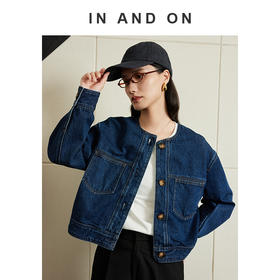 INANDON 反转巴黎 100%棉高品质圆领复古牛仔外套 54685
