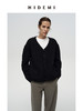 HIDEMI进口澳洲美利奴羊毛粗针绞花设计感加厚款廓形v领纽扣开衫毛衣外套 黑色|烟灰色 商品缩略图5