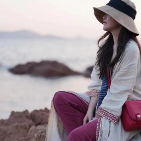 绽放旅行女装630朵/早秋石磨洗加厚亚麻原创花型绣花长款复古开衫