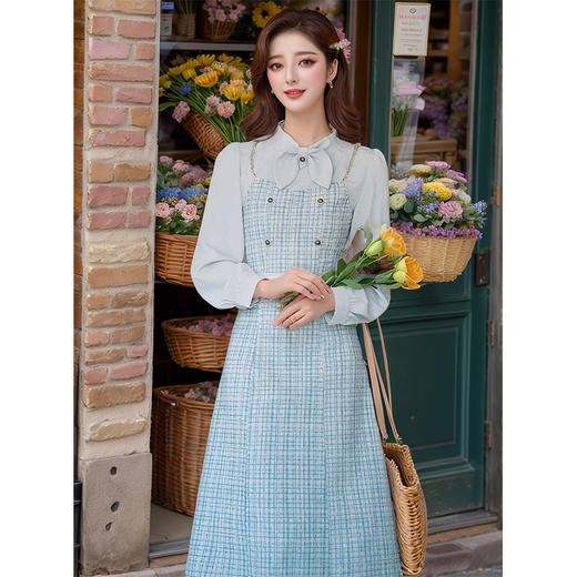 奢姿2024年秋季新款大码女装蝴蝶结假两件裙子胖妹妹小香风连衣裙9943891448 商品图2