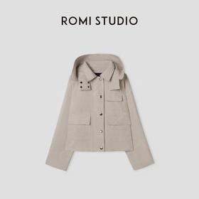 ROMI STUDIO“率性自我”亚麻棉混纺加厚可拆卸连帽外套 441W5049