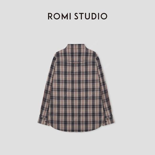 ROMI STUDIO“美式复古”*棉磨毛格纹翻领落肩宽松衬衣 441C1118 商品图1