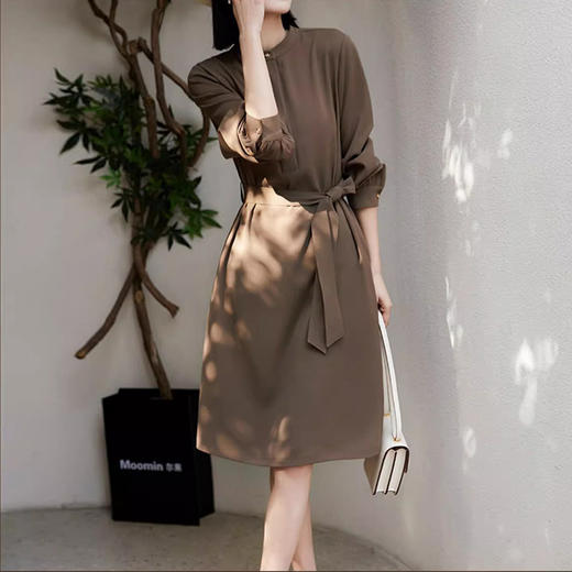 【高货ayts】全新升级【铂金会员220/天猫299/差价79】(32131) 洛诗琳秋季高级感气质中长款连衣裙长袖系带收腰裙子 商品图1