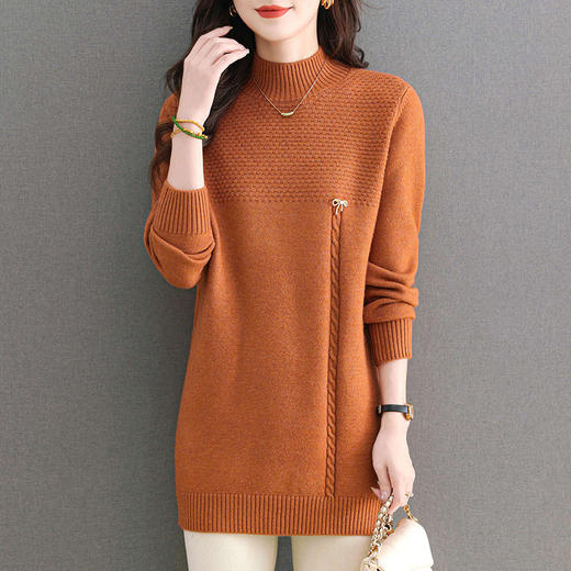 CC中长款宽松套头打底衫厚款秋冬季外穿半高领中年妈妈装女士毛衣裙 商品图1