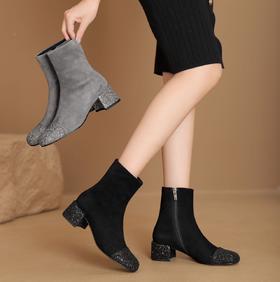 【云粉节】BF楼westory新款名媛小香风拼色亮片短靴