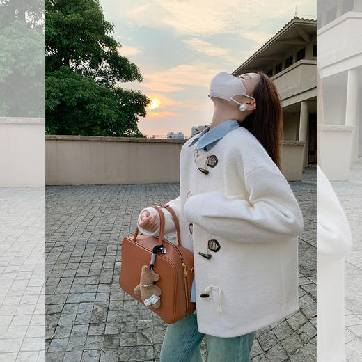 <曾小咸推荐>杏色高级感牛角扣圈圈呢毛呢外套 日常329.99 立减160 秒杀169.99！！ 商品图3