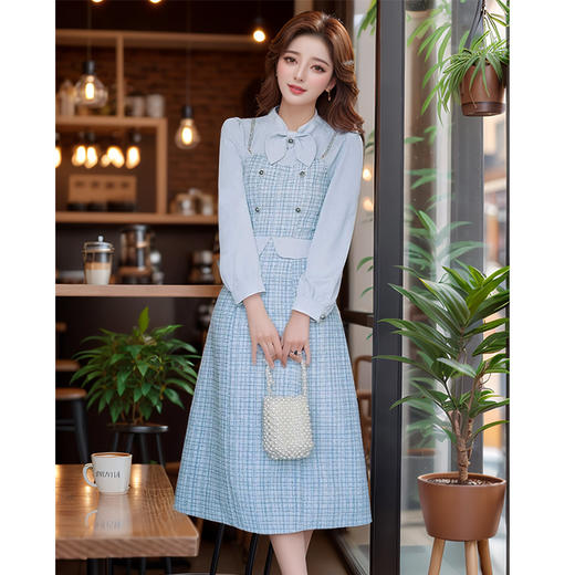 奢姿2024年秋季新款大码女装蝴蝶结假两件裙子胖妹妹小香风连衣裙9943891448 商品图0