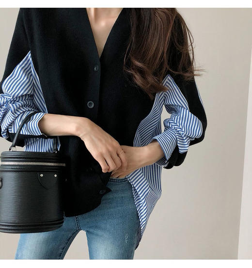 【家居百货】香港🇭🇰轻奢品牌Max Daex®拼条纹设计感毛衣！高品质 秋冬必备韩系撞色针织开衫！这款撞色拼接条纹的长袖针织开衫外套，简直是秋冬穿搭的救星！ 商品图3